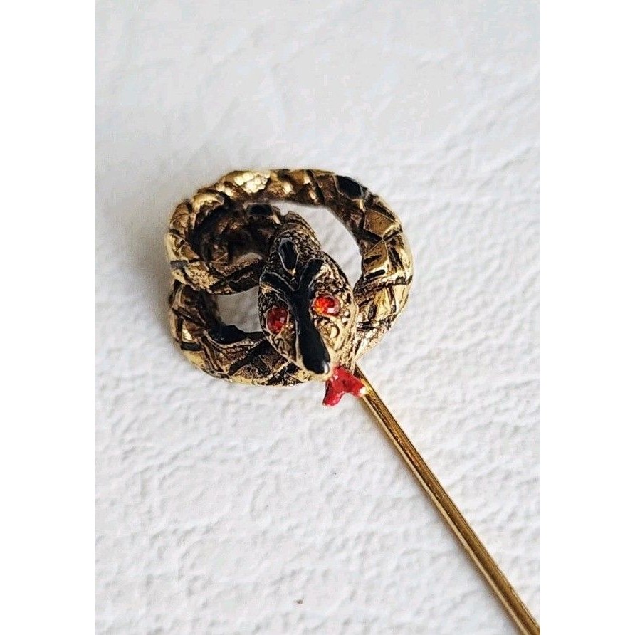 Vintage Signed Art Gold Tone Rhinestone Snake Serpent Brooch Hat Pin 35$